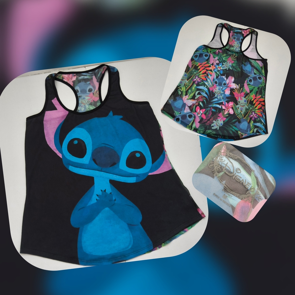 Disney Stitch Tropical Floral Tank Top Size Med
